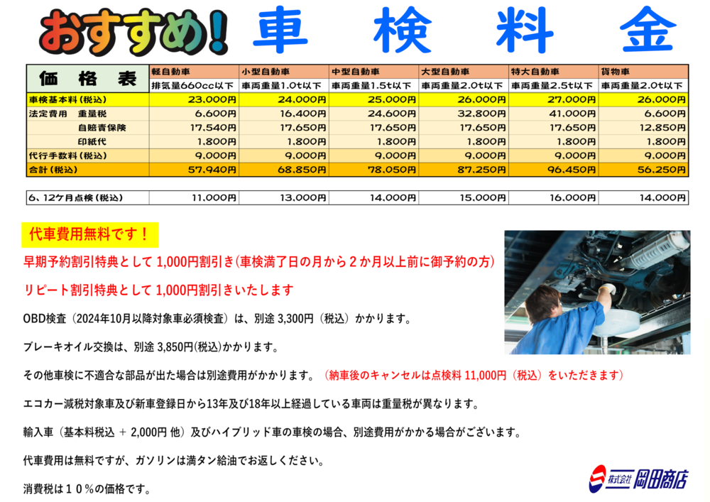 車検料金店内POP　A3サイズ (002)